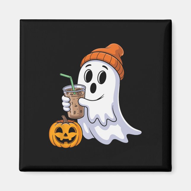Ghost Halloween Drinking Coffee Ghost Ice Coffee P Magnet (Front)