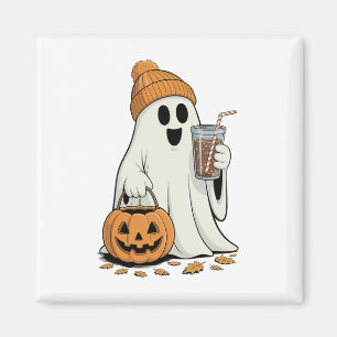 Ghost Halloween Drinking Coffee Ghost Ice Coffee P Magnet