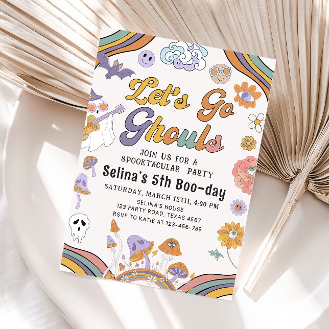 Ghost Halloween Groovy Birthday Let's Go Ghouls Invitation (Creator Uploaded)
