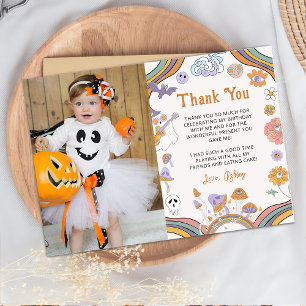 Ghost Halloween Groovy Birthday Photo Thank You Card