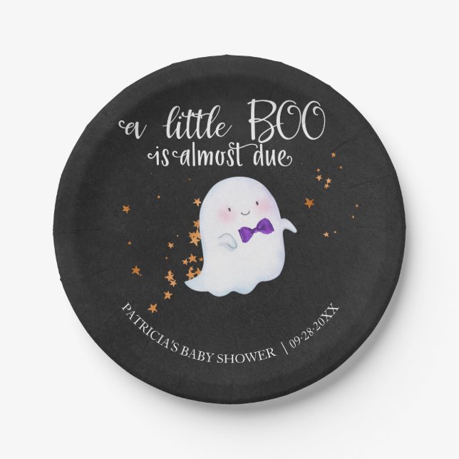 Ghost Halloween Little Boo Boy Baby Shower Paper Plate (Front)