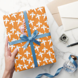 Ghost Halloween Orange Wrapping Paper