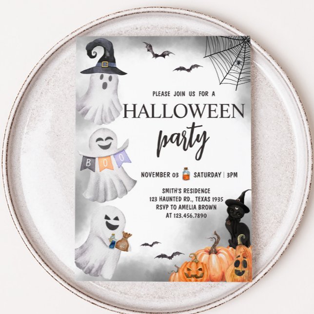 Ghost Halloween Party Invitation (Ghost Little Boo Halloween Party Invitation)