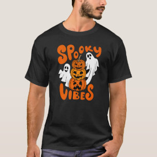 Ghost Halloween Pumpkin Face Spooky Vibes  Hallowe T-Shirt
