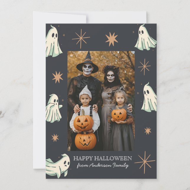 Ghost Halloween Spooktacular Family Photo  Holiday Card (Front)
