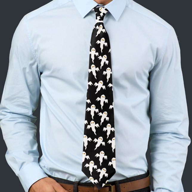 Ghost Halloween Tie (Fun ghost pattern black and white pattern neck tie)