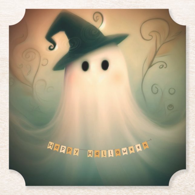 Ghost/Halloween/whimsical/fall Paper Coaster (Front)