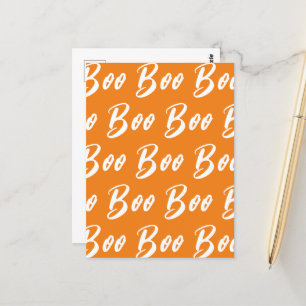 Ghost Halloween white orange boo text pattern Postcard