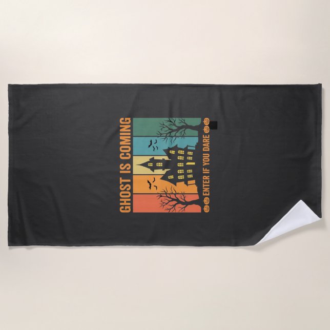 Ghost Haunted House Halloween Vector Design Beach Towel (Front)