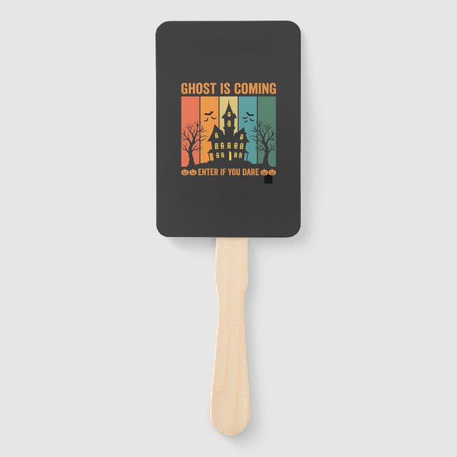 Ghost Haunted House Halloween Vector Design Hand Fan (Front)