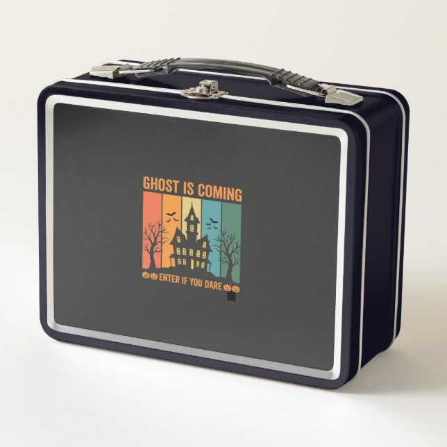 Ghost Haunted House Halloween Vector Design Metal Lunch Box (Front)