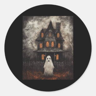 Ghost Haunted House Midnight Halloween Ghost Spook Classic Round Sticker