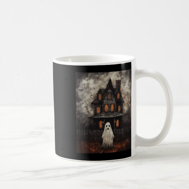 Ghost Haunted House Midnight Halloween Ghost Spook Coffee Mug (Right)