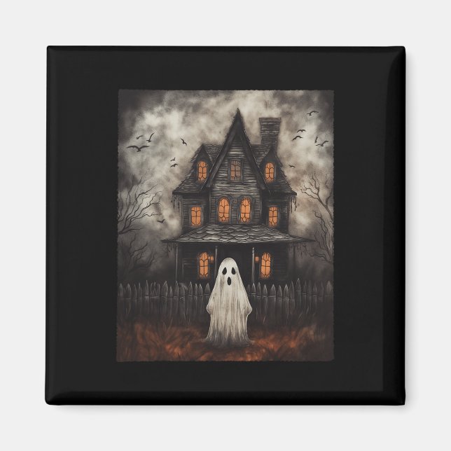 Ghost Haunted House Midnight Halloween Ghost Spook Magnet (Front)