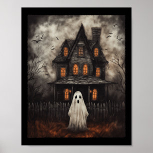 Ghost Haunted House Midnight Halloween Ghost Spook Poster