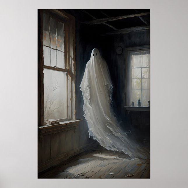 Ghost Haunting Abandoned House, Vintage Poster (Front)