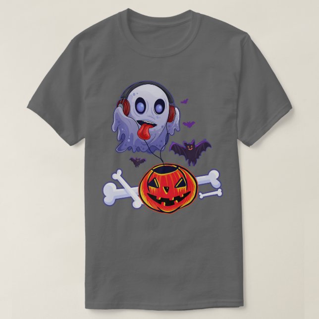 Ghost Hear Music Pumpkin Halloween Men women kids  T-Shirt (Design Front)