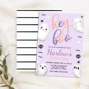 Ghost Hey Boo Pastel Purple Halloween Birthday  Invitation