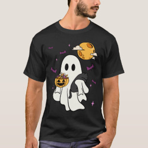 Ghost Holding A Black Cat Lazy Halloween Lover Men T-Shirt