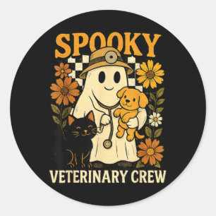 Ghost Holding Black Cat Dog Veterinarian Halloween Classic Round Sticker