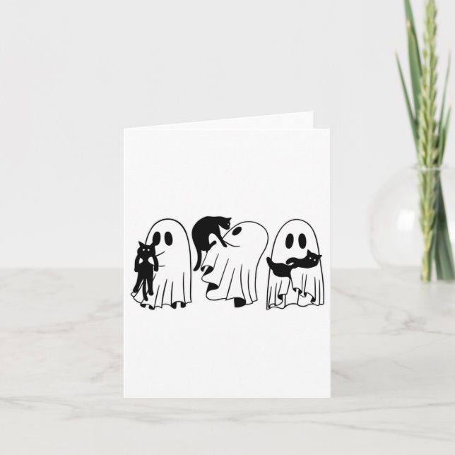 Ghost Holding Black Cat Funny Halloween Cat Lovers Card (Front)