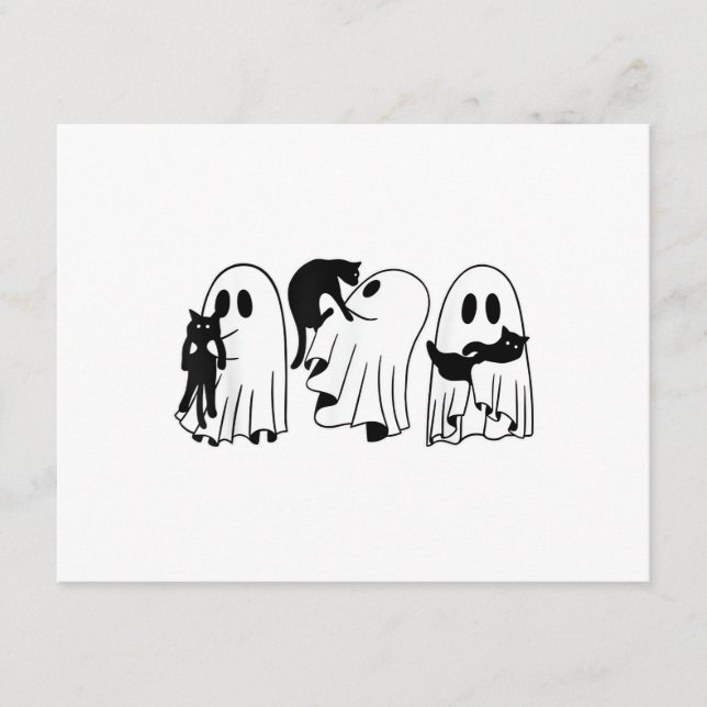 Ghost Holding Black Cat Funny Halloween Cat Lovers Enclosure Card (Front)