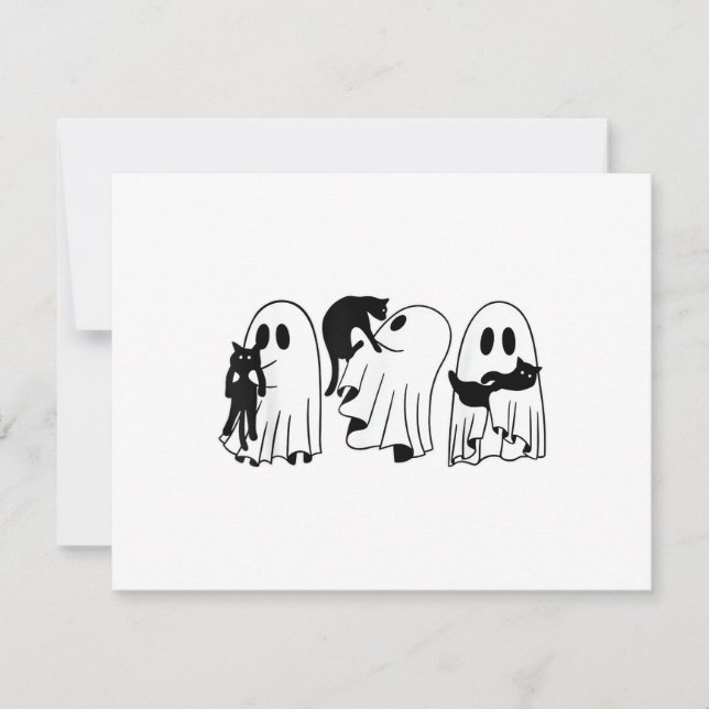 Ghost Holding Black Cat Funny Halloween Cat Lovers Invitation (Front)