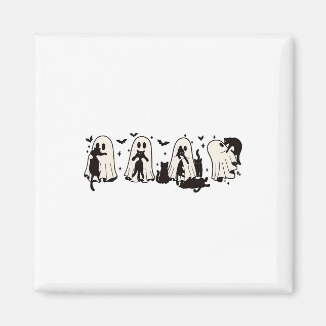 Ghost Holding Black Cat Funny Halloween Cat Lovers Magnet (Front)