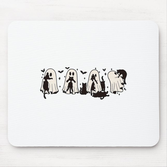 Ghost Holding Black Cat Funny Halloween Cat Lovers Mouse Pad (Front)