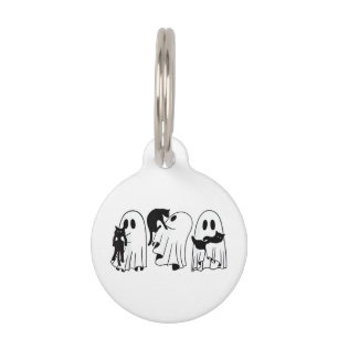 Ghost Holding Black Cat Funny Halloween Cat Lovers Pet Tag