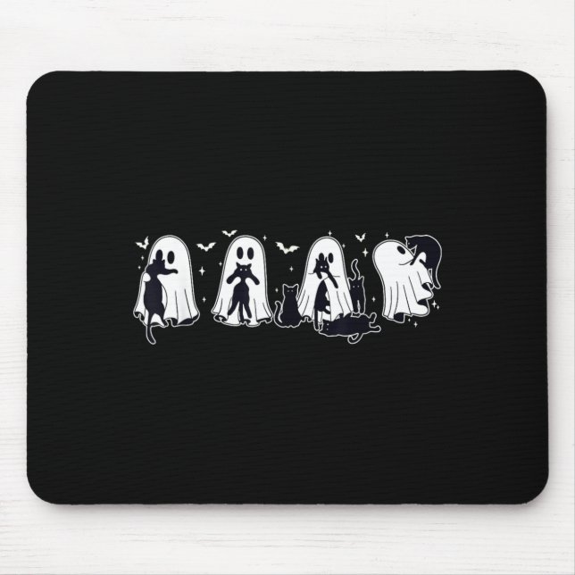 Ghost Holding Black Cat Halloween Black Cat Lover Mouse Pad (Front)
