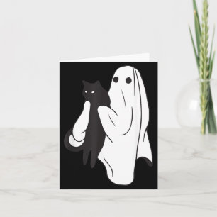 Ghost Holding Black Cat Halloween Cat Lovers Men Card