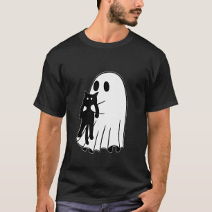 Ghost Holding Black Cat Halloween Friendship Theme T-Shirt