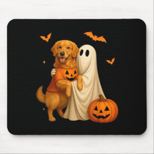 Ghost Holding Golden Dog Halloween - Funny Golden Mouse Pad