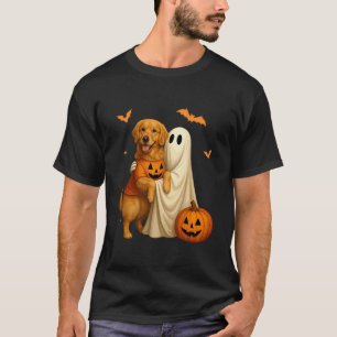 Ghost Holding Golden Dog Halloween - Funny Golden  T-Shirt