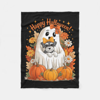 Ghost Holding Miniature Schnauzer Dog Floral Fleece Blanket