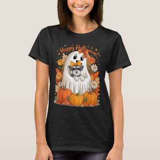 Ghost Holding Miniature Schnauzer Dog Floral T-Shirt