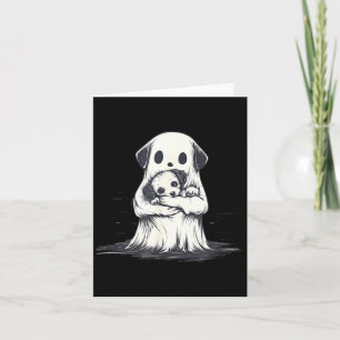 Ghost Holding Puppy Dog Funny Halloween Costume Card
