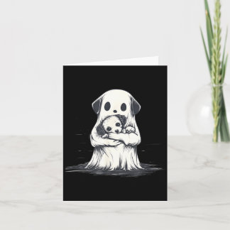 Ghost Holding Puppy Dog Funny Halloween Costume Card