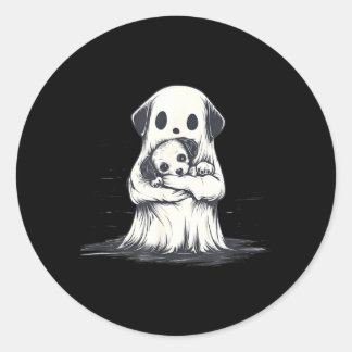 Ghost Holding Puppy Dog Funny Halloween Costume Classic Round Sticker
