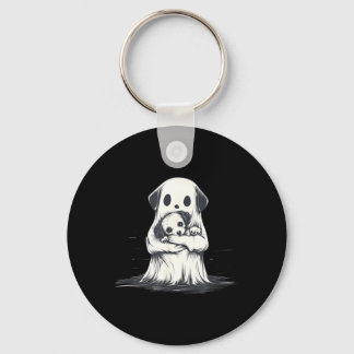 Ghost Holding Puppy Dog Funny Halloween Costume Key Ring