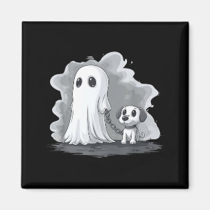 Ghost Holding Puppy Dog Funny Halloween Costume Magnet