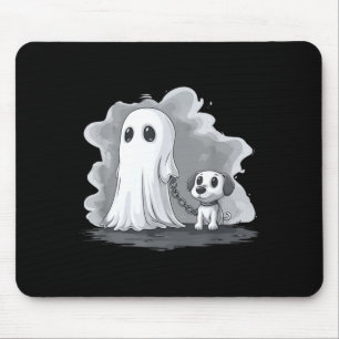 Ghost Holding Puppy Dog Funny Halloween Costume Mouse Pad