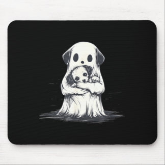 Ghost Holding Puppy Dog Funny Halloween Costume Mouse Pad