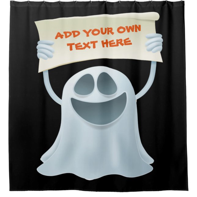 Ghost holding text   shower curtain (Front)