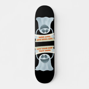 Ghost holding text  skateboard