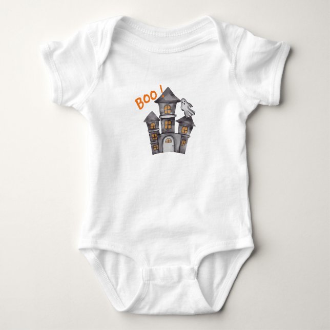 Ghost House Halloween Baby Shower  Bodysuit (Front)
