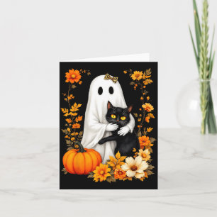 Ghost Hugging Black Cat Halloween Cats Lover Women Card