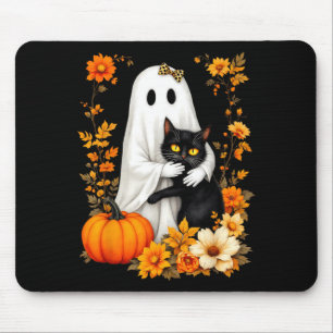 Ghost Hugging Black Cat Halloween Cats Lover Women Mouse Pad