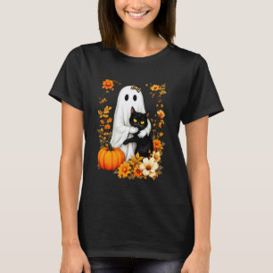 Ghost Hugging Black Cat Halloween Cats Lover Women T-Shirt